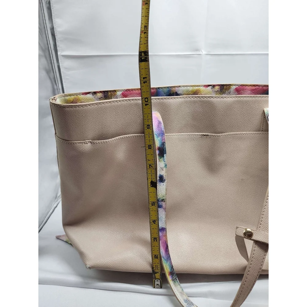 Betsey Johnson Tote Bag with Matching Wallet Floral Scarf Detail Nude Tan Used